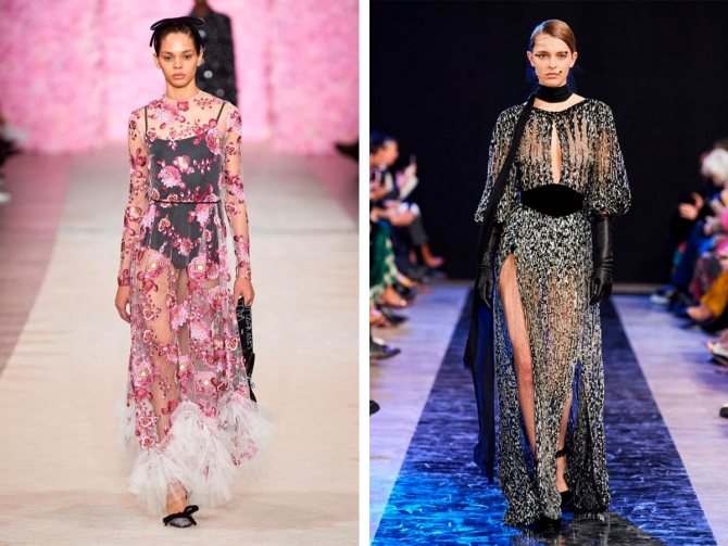 Платья из полупрозрачной ткани Giambattista Valli, Elie Saab.